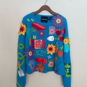 Michael Simon Blue Garden themed cardigan size L